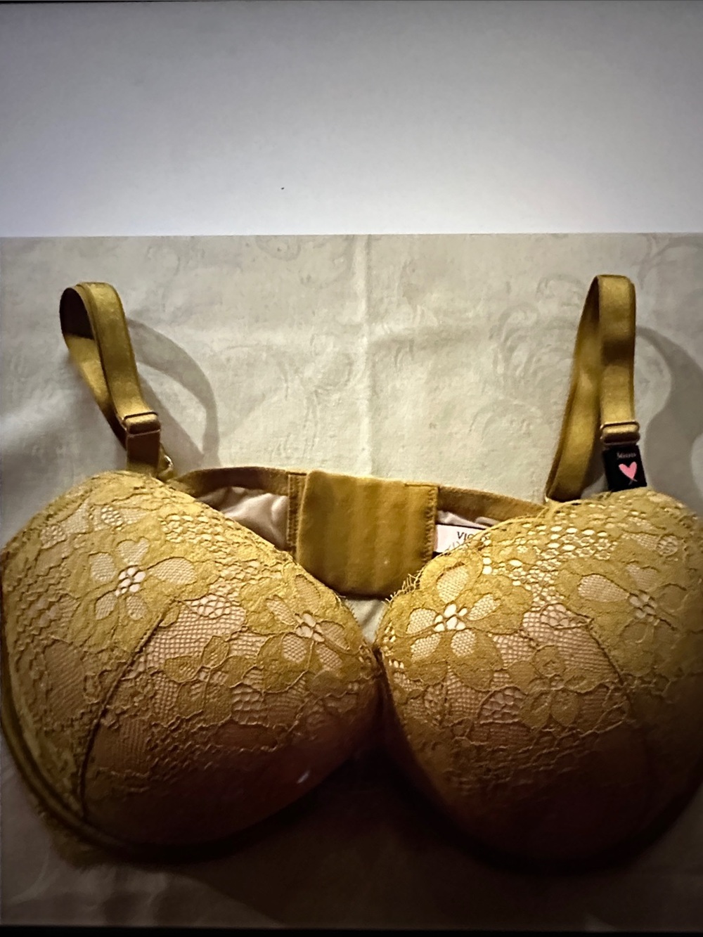 Victoria’s Secret lace, push-up Bra in Mustard Gold
